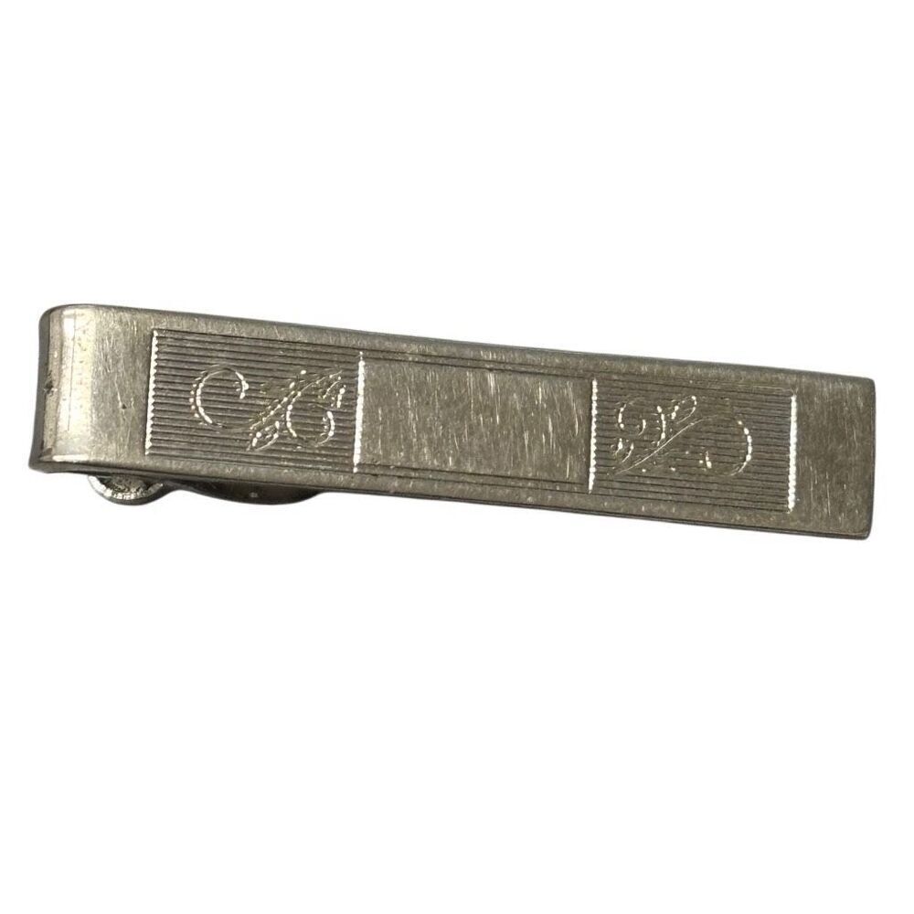 Stylized Flowers Vintage Silver Tone Tie Clip With Design
